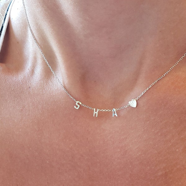 Christmas gift Initial and heart 14k necklace, Minimalist initial necklace, Dainty initial choker, Family initial necklace, Heart necklace.