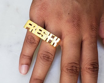 Oro de 18k Anillo con nombre de doble dedo de plata Anillo con