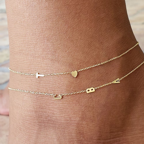 14k Gold Initial Anklet Etsy