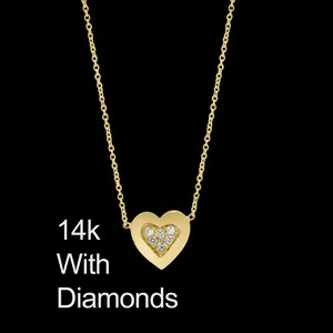 14k diamond paved heart necklace, Heart gold necklace, White gold heart with diamonds, Heart necklace for her, Anniversary s for her.