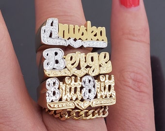 Women rings, Three gold Name rings, Three pcs Name rings Brass, AKA name rings silver, Gold name rings, Rings, Jewelry rings, Two tones.