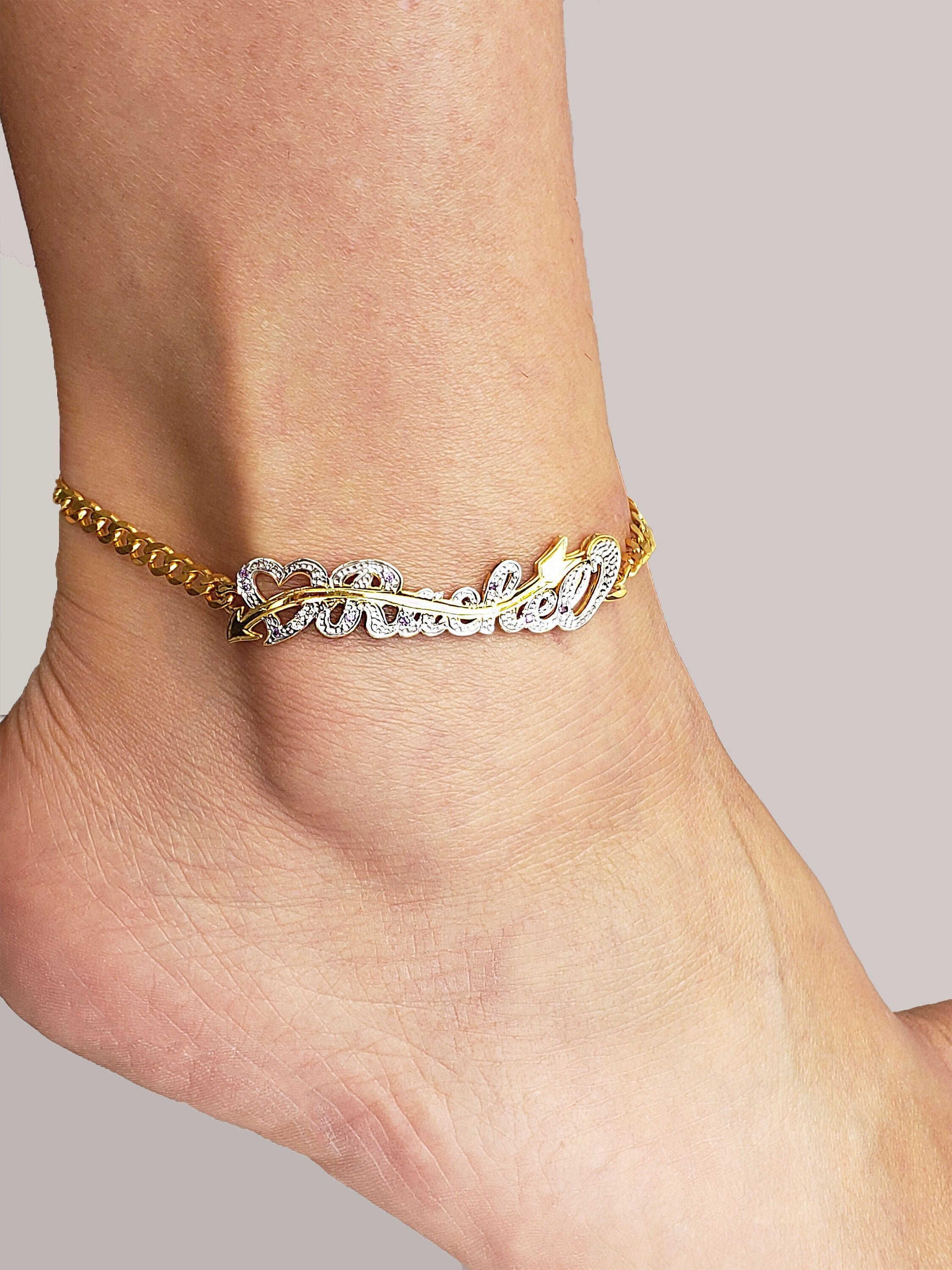 Anklet Initial anklet Two toned name anklet Name anklets Etsy