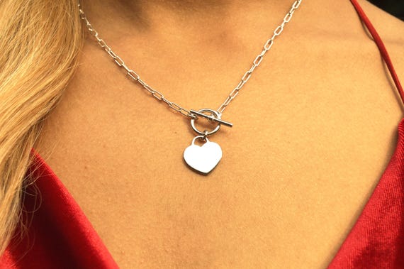 Engraved heart paperclip necklace for Moms, Paperclip heart toggle necklace, Gift for a wife, gift for her, Gift for a friend.