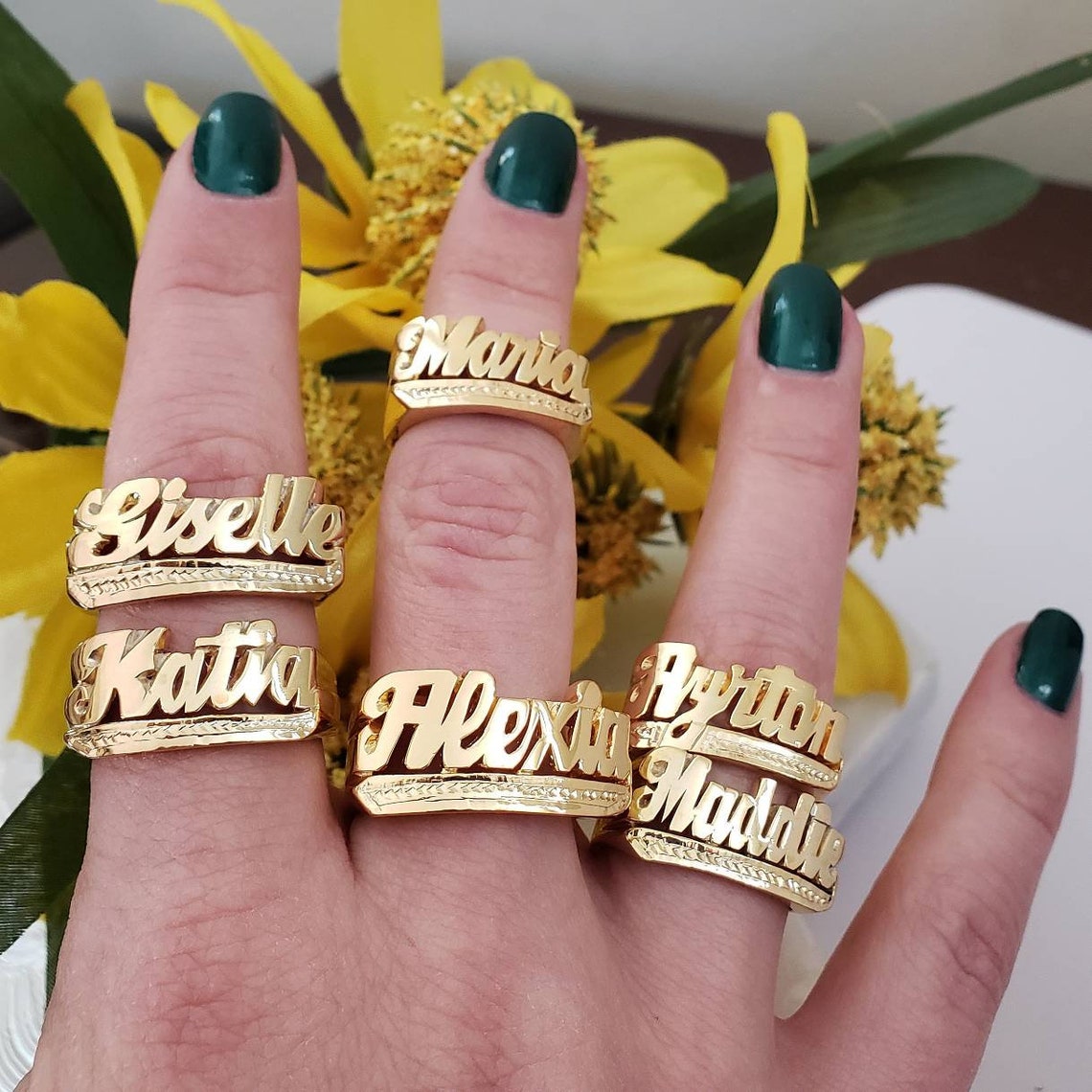 Name Ring Name Ring 14k Plated Gold Silver Name Ring Ladies Etsy