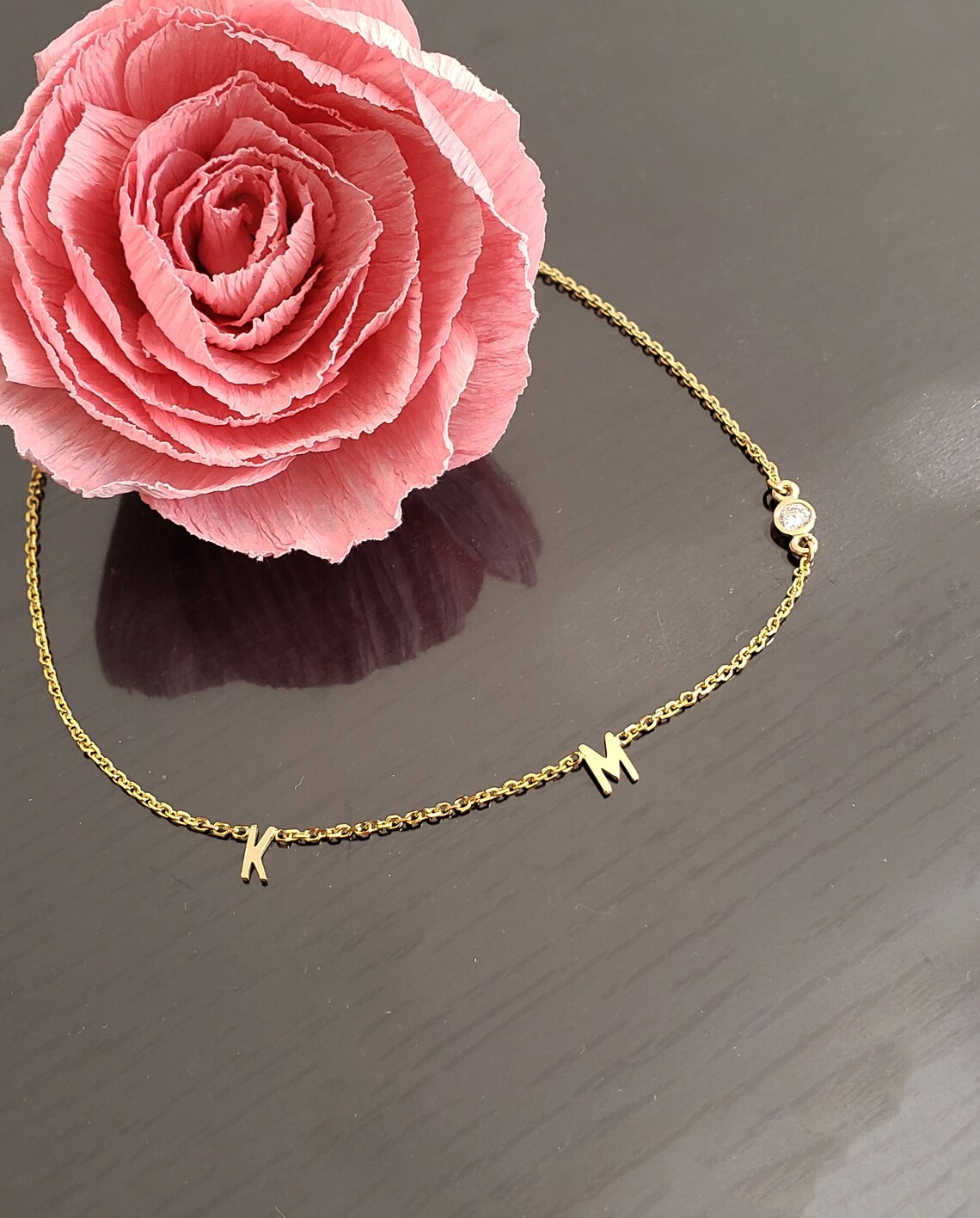 14k gold Anklet initial and birthstone Anklet Anklet gold Etsy