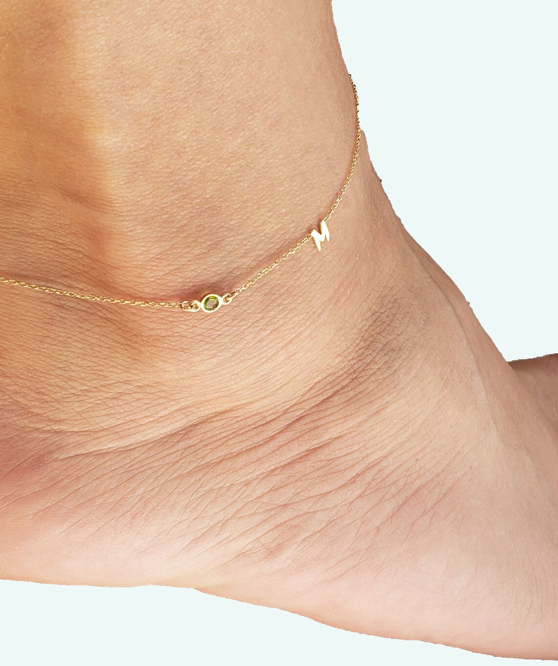 14k gold Anklet initial and birthstone Anklet Anklet gold Etsy