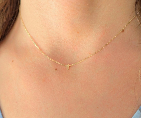 14k petite cross 4.5mm necklace, Religious jewelry, Cross necklace, Cross pendant 14k gold, cross pendant, Gift for her, gift for daughter.