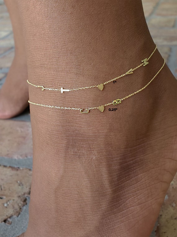 Buy 14k Gold Initial Anklet Sideways Style 4.5mm 14k Anklet