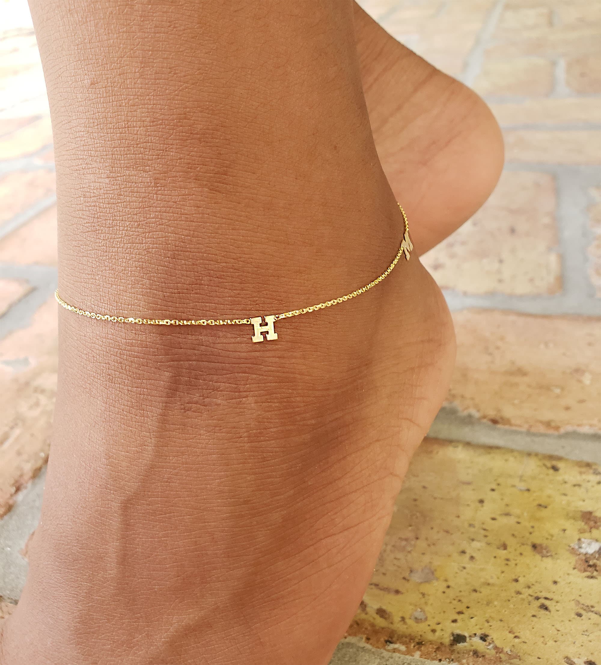 Pave Letter Anklet CZ Initial Anklet Silver Letter Anklet 