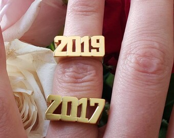 10K 14k Silver, Brass number  Ring, Gift for her number rings, Gift for him number rings, Custom Year Ring , personalized Ring.