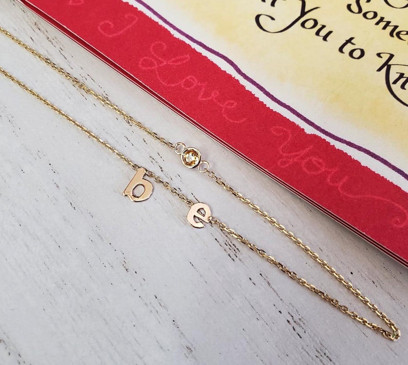 Birthday day gift lowercase Initial and a stone necklace,5mm Initial necklace,Collar necklace,Birthstone Initial necklaces,Initial jewelry.