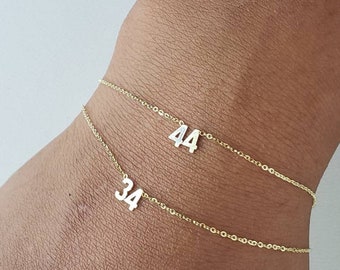 Mother's day gift number bracelet 14kt,  Date bracelet, Wedding date bracelets, Keepsake bracelets, Number Jewelry, Jersey numbers.