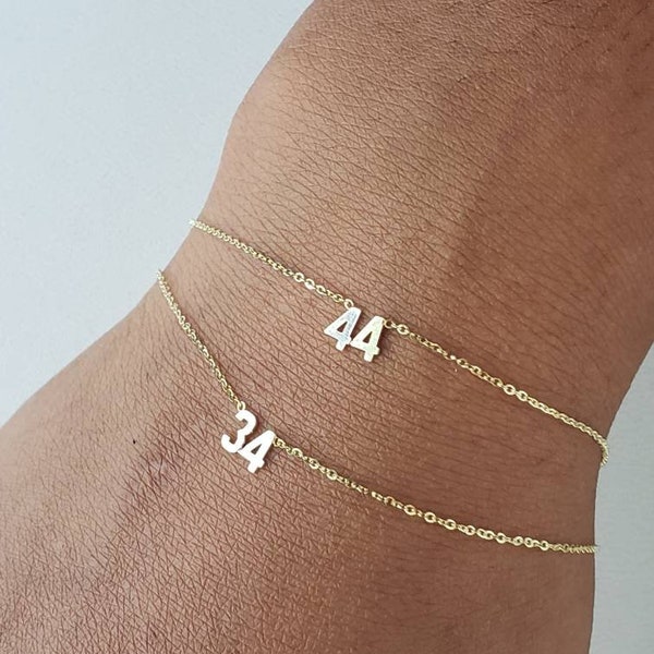 Mother's day gift number bracelet 14kt,  Date bracelet, Wedding date bracelets, Keepsake bracelets, Number Jewelry, Jersey numbers.