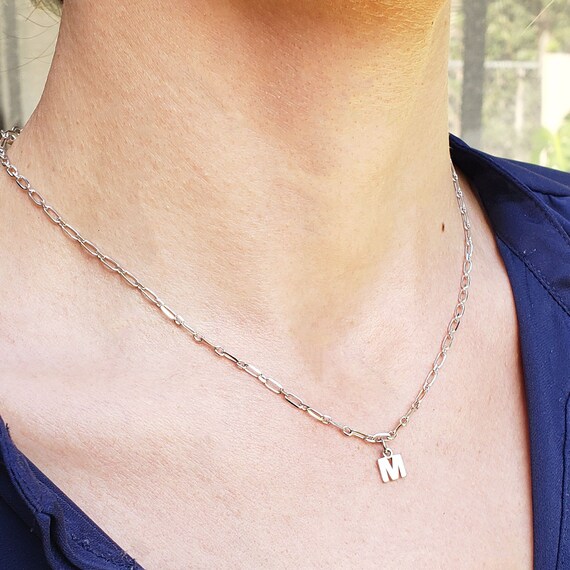 Sterling silver flat paperclip chain, Popular paperclip chains, Paperclip silver chain .925, Women paperclip chains, Link chain necklace.