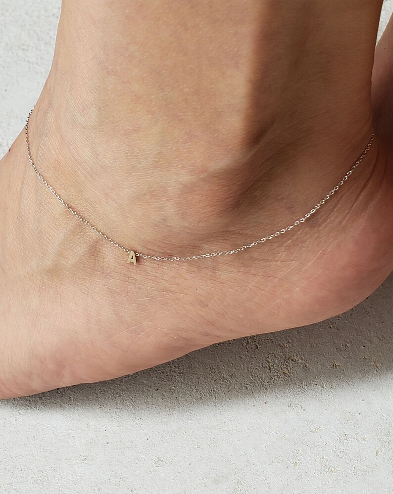 Initial anklet Initial anklet gold Initial anklet white Etsy