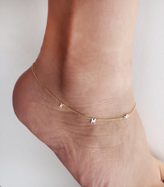 14k gold anklet with cheap initial