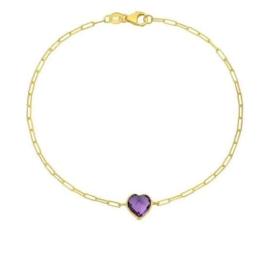 14kt Birthstone bracelet with a Paperclip chain, Gift for her, Bracelet for birthday, Anniversary gift, Gift for a wife, Gift for mom.