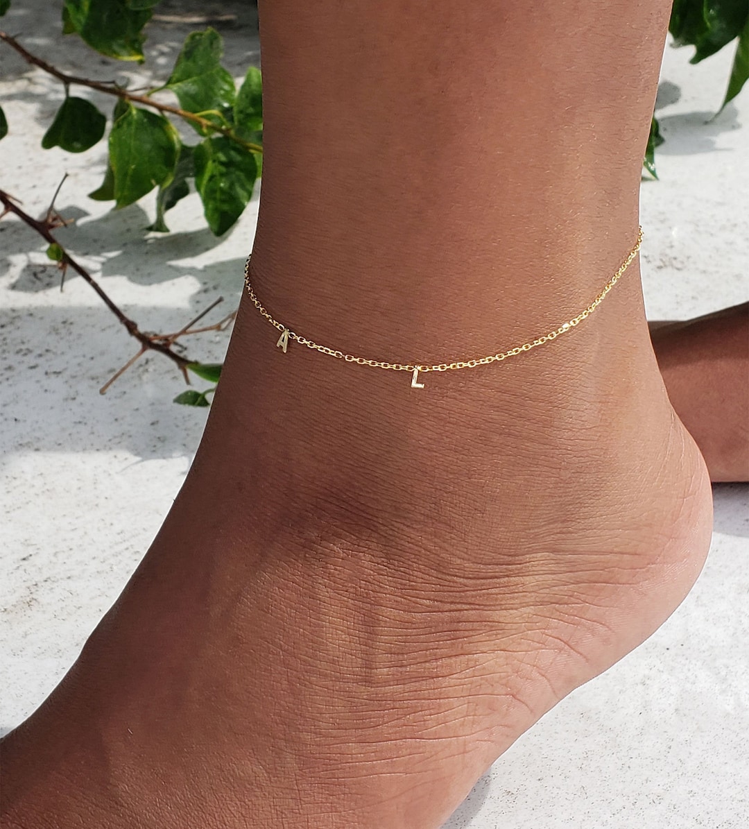 Anklet Gold 14k Solid, Real Gold Initial Anklet, Initial Anklet Gold