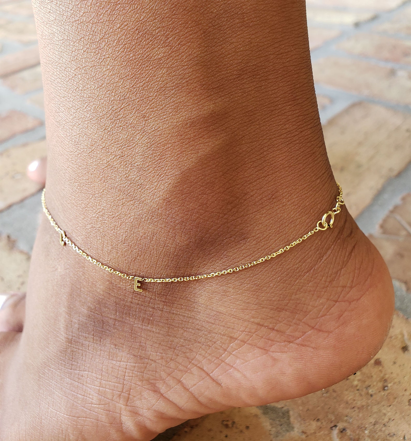 Initial anklet Initial anklet gold Initial anklet white Etsy