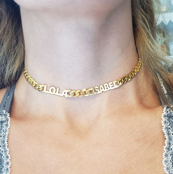 Personalized Choker Silver Name Gold 