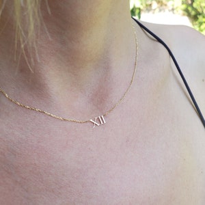 14k gold Roman Number necklace,Mother's day Date necklace, Wedding date necklaces, Numerals, Number Jewelry, Gift for grandma,