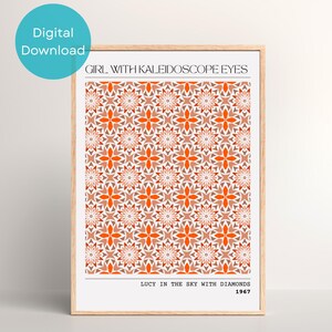 The Girl With Kaleidoscope Eyes Psychedelic The Beatles Inspired Lucy in The Sky with Diamonds Red Digital Download Wall Art