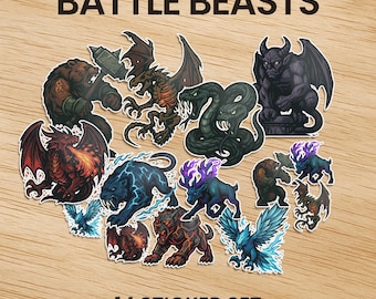 Battle Beasts Sticker Sheet - Fantasy Creature Stickers with Comic Art Style for Journals, Laptops, DnD Gear