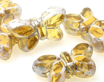 4 (cuatro) cuentas de mariposa de cristal checo de 19 mm - Amarillo ocre limón transparente - Bordes plateados - Para la fabricación de joyas, pendientes, colgantes y dijes