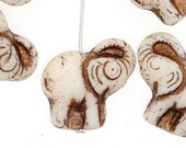 2 (Two) 21 mm x 20 mm Elephant Beads - Opaque Ivory Off White - Matte Etched Eroded Textured Sea-Glass - Bronze Highlights - Czech Glass