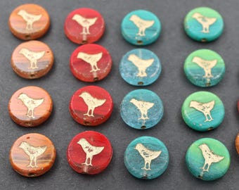 4 (CUATRO) Cuentas Redondas de Cristal Checo de 12 mm - Talla de Mesa Brillante - Elija entre Naranja, Rojo, Azul Agua o Verde Mixto - Edición Limitada Gold Bird Birds
