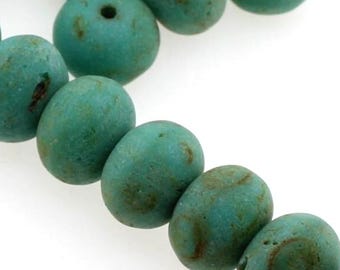10 (diez) cuentas de vidrio checo de 8 mm x 6 mm - Rondelle de donut rústico desgastado con efecto escarcha mate - Turquesa, verde moteado y marrón - Joyería espaciadora