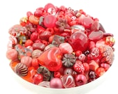 50g Red Burgundy Scarlet Glass Bead Mix - Jewellery Making - Various Shapes Sizes - Preciosa - Seeds - Czech - Pearls - Good Value Lot