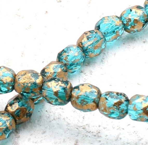 25 8mm Turquoise Shiny Bronze Finish Round High Quality Czech Beads T-2B