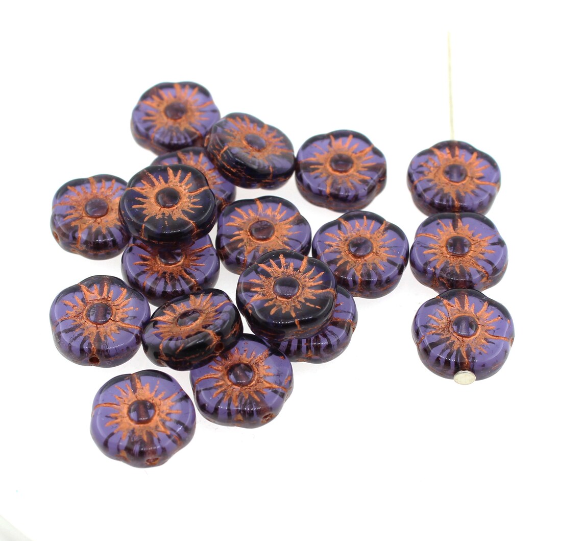 6 six 11 Mm Czech Glass Flower Beads Dark Purple Jewel Etsy Israel