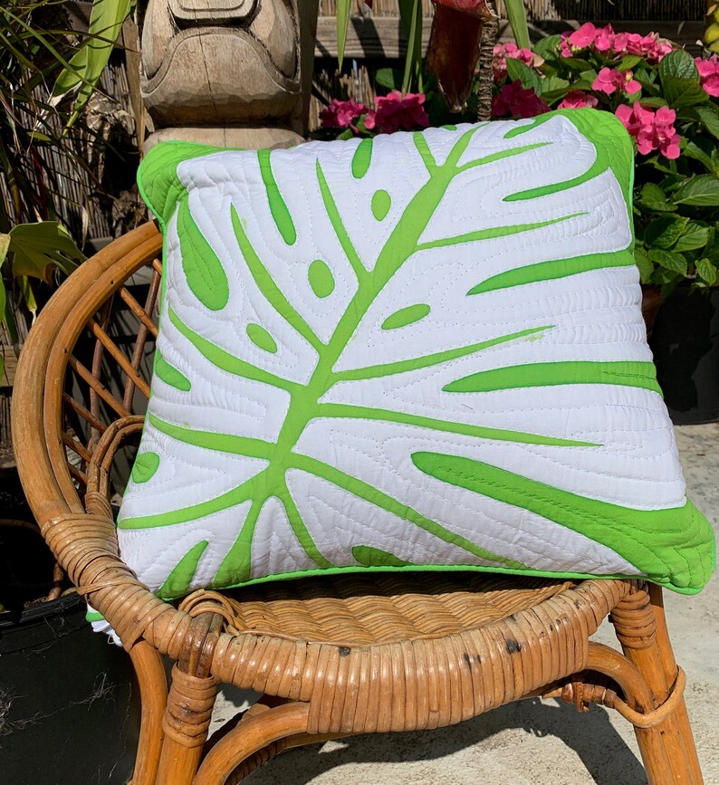 Hawaiian Monstera Large Leaf Cushion Cover in Lime Green 18in Etsy