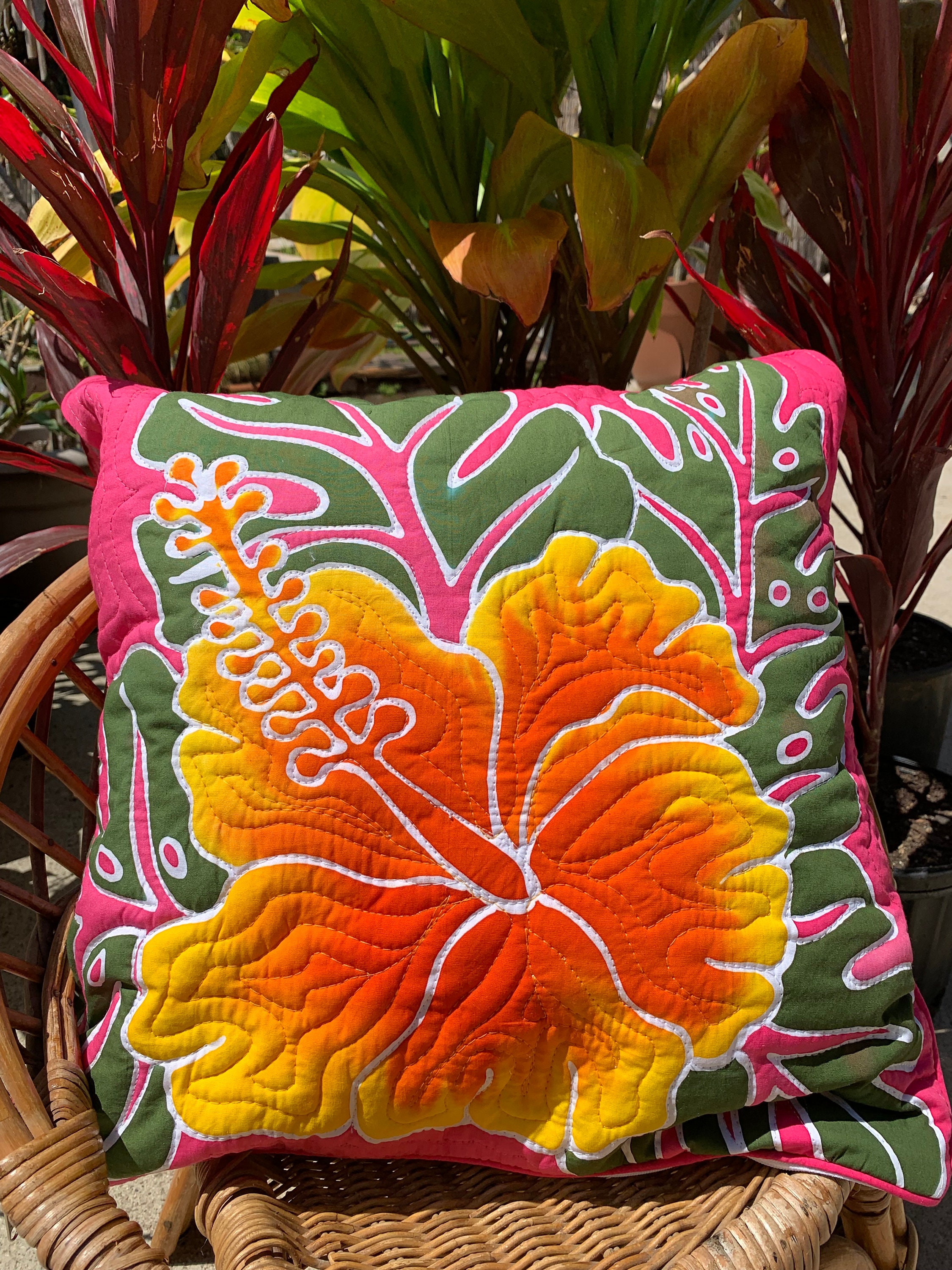 Hawaiian Quilt Hibiscus Turquoise Blue Island Cushion Cover