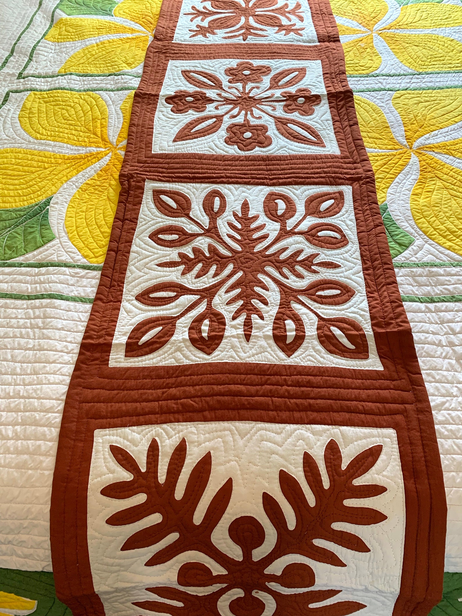 Hawaiian Bed Table Runner Quilt Kona Brown Handmade Etsy