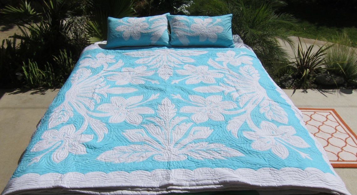 Hawaiian Hibiscus Quilt King Size Batik Hand Dyed with Shams Etsy
