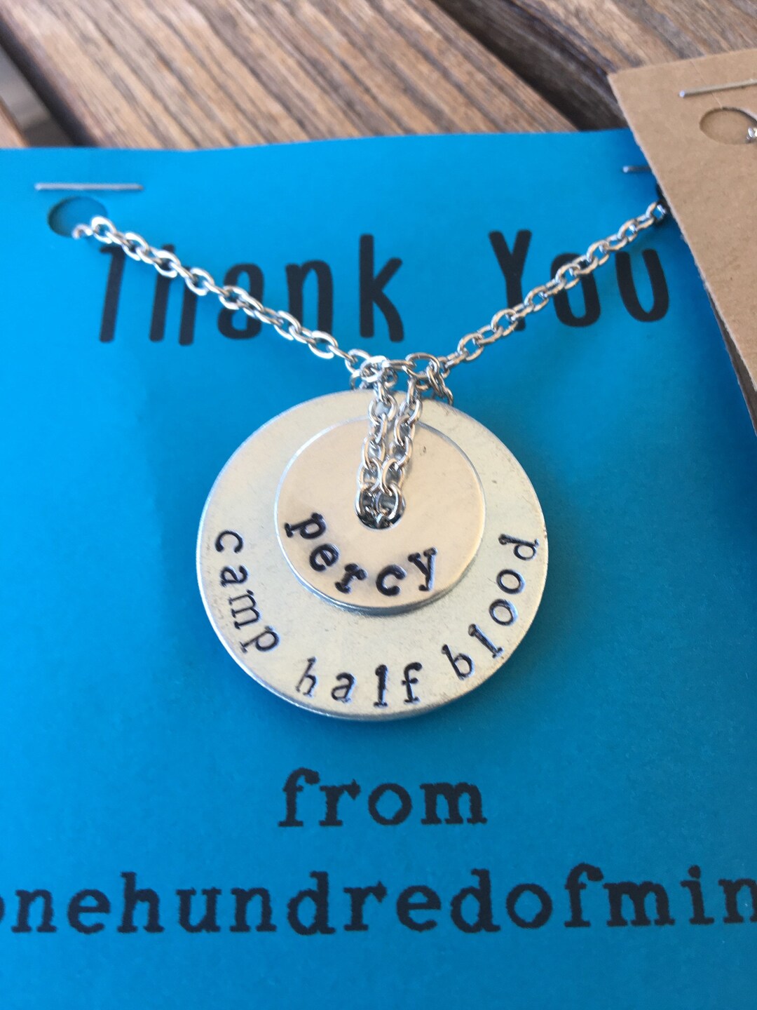 Percy Jackson Hand Stamped Washer Necklace on Chain - 