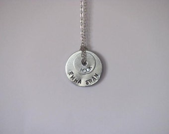 Once Upon a Time Hand Stamped Washer Necklace on Chain - "Emma Swan" "Hook"