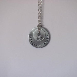 Once Upon a Time Hand Stamped Washer Necklace on Chain - &quot;Killian Jones&quot; &quot;Hook&quot;