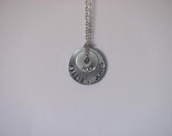 Once Upon a Time Hand Stamped Washer Necklace on Chain - "Killian Jones" "Hook"