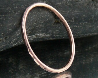 9k Rose Gold Ring - Skinny Pink Gold Stacking Ring - Dainty Hammered Ring Band - Ladies Wedding Ring / Gift Idea Made to Order in Australia