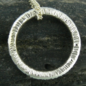 Silver Pendant - Hammered Ring / Circle on Sterling Silver Diamond Cut Curb Chain - Eco-Friendly Recycled Silver Jewellery Made to Order