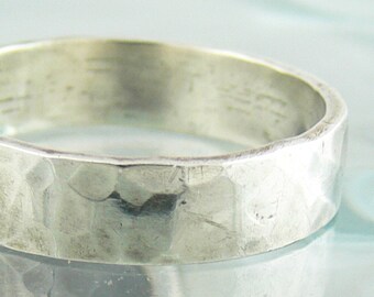 Sterling Silver Ring - Hammered Texture Wide Band Ring - Eco-Friendly Unisex Wedding Band / Wedding Ring - Modern Jewellery Made to Order