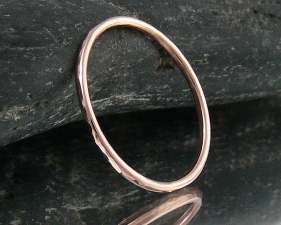 9k Rose Gold Ring - Skinny Pink Gold Stacking Ring - Dainty Hammered Ring Band - Ladies Wedding Ring / Gift Idea Made to Order in Australia