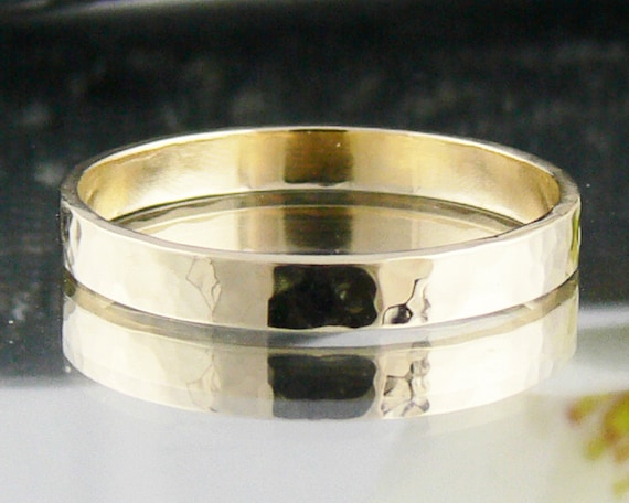 9k Gold Ring - Solid Yellow Gold Band - Ladies or Mens Wedding Ring - Hammered Texture - Made to Order in Australia