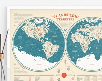 Map Earth Planisphere ? Decorative ? Terrestrial Map Planisphere ? Earth Map