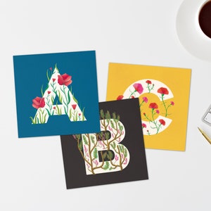 Alphabet flower letter postcards 12x12cm ·  Ilustraciones botánicas Abecedario · Nature decorative Alphabet