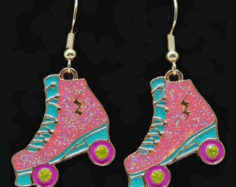 Sparkly Roller Skates Dangly Earrings.  Fun Fashion.  Great Gift Idea.